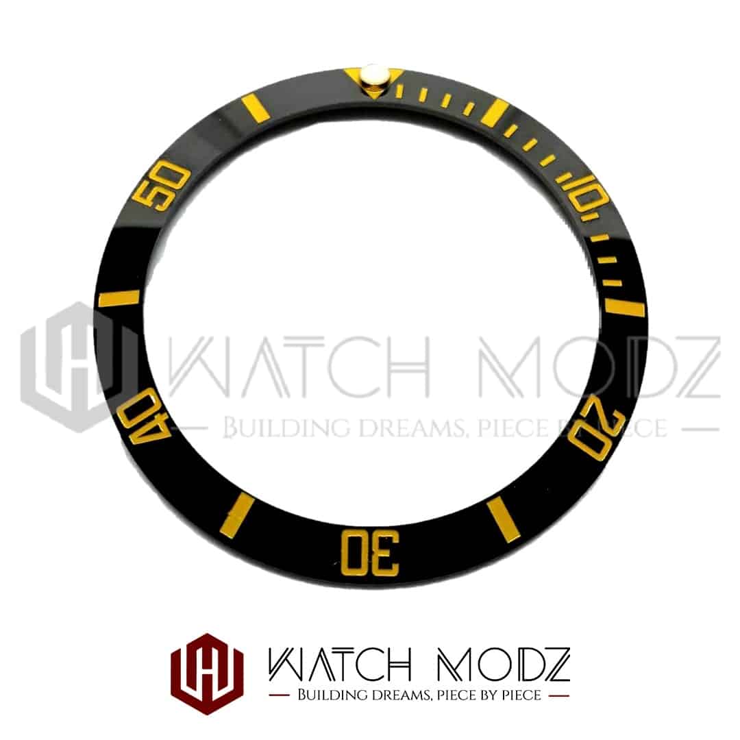 Watch-Modz SKX007 Bezel Insert: Black Sub Gold Numbers