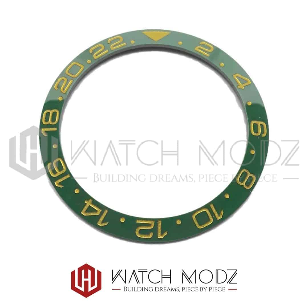 Watch-Modz SKX007 Bezel Insert: Green GMT Gold Numbers