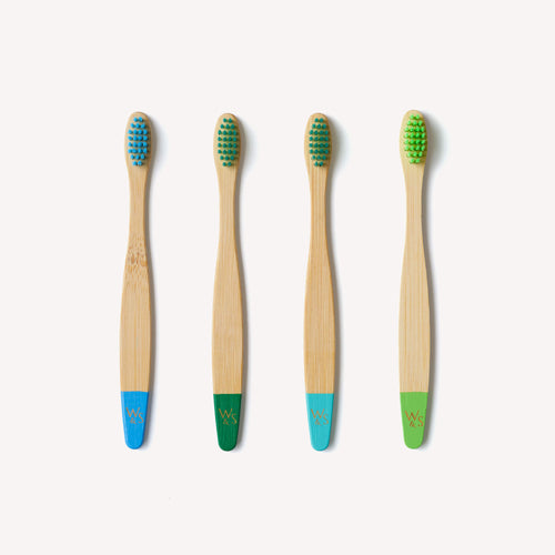 Wild and Stone Children's Bamboo Toothbrush - 4 Pack - Aqua Colour