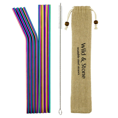 Wild and Stone Reusable Stainless Steel Drinking Straws - Rainbow - 8 Pack
