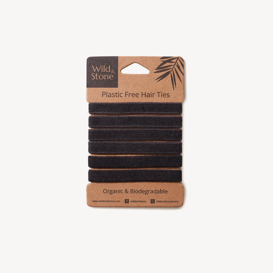 Wild and Stone Black Plastic-Free Hair Ties - 6 Pack
