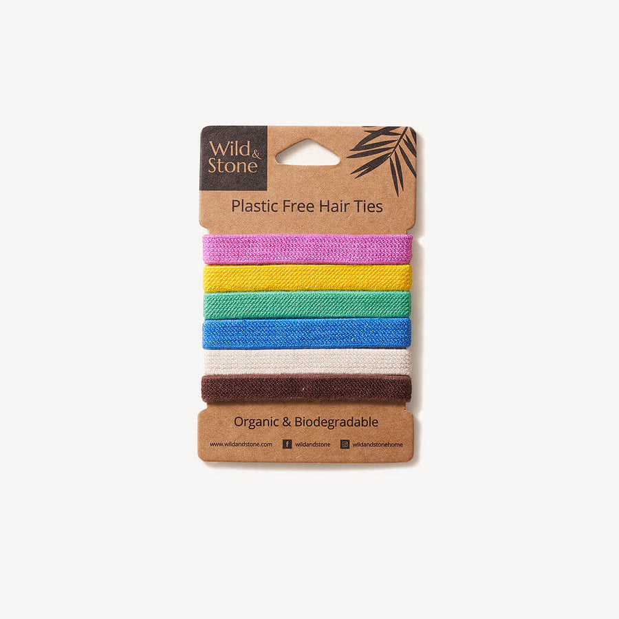Wild and Stone Colourful Plastic Free Hair Ties - 6 Pack