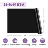 xTool Black 3D Puff Vinyl Heat Transfer Vinyl Roll, view 3