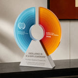 xTool Blue and Orange Gradient Semicircle Crystal Trophy with Aluminum Alloy Base, view 2