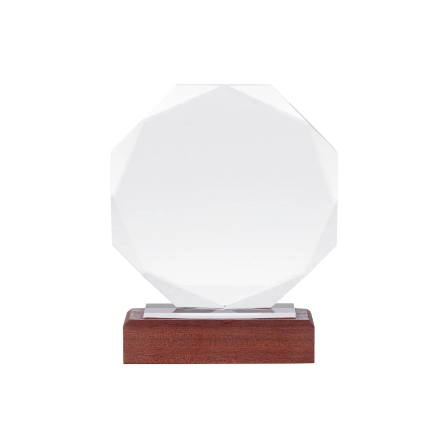 xTool LED Octagonal Ultra-Clear Crystal Trophy with Black Walnut Base