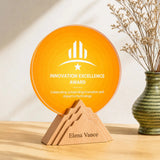 xTool Orange Round Crystal Trophy with Beechwood Base, view 2