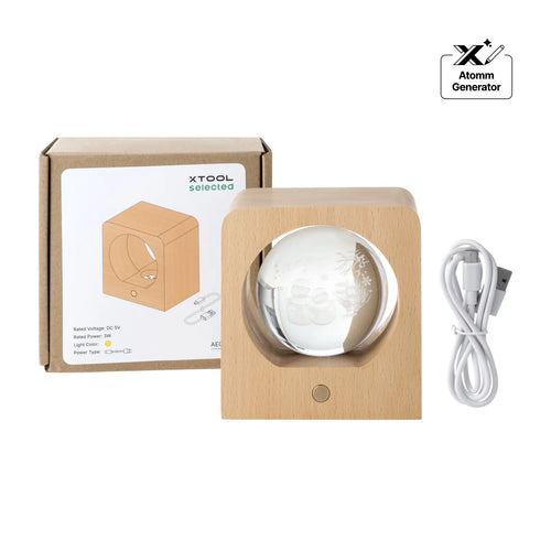 xTool Square Beech Wood LED Light Base with Round Opening for K9 Crystal Ball