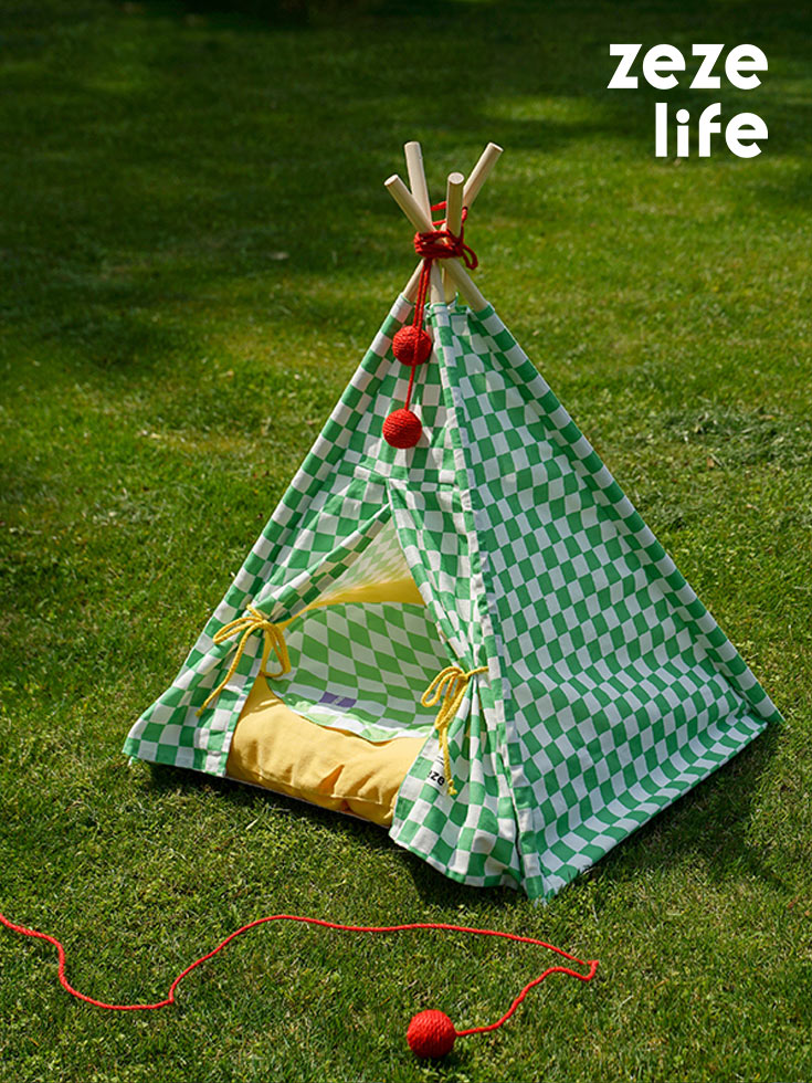 ZezeLife Green Lattice Cat Teepee Bed