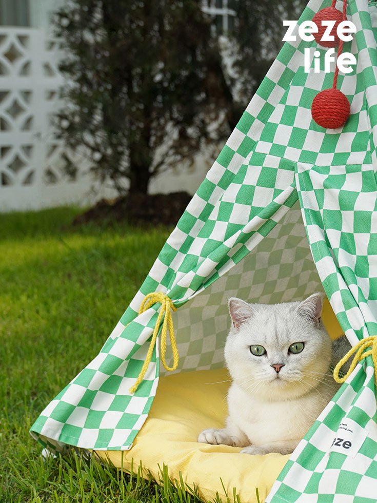 ZezeLife Green Lattice Cat Teepee Bed, view 2