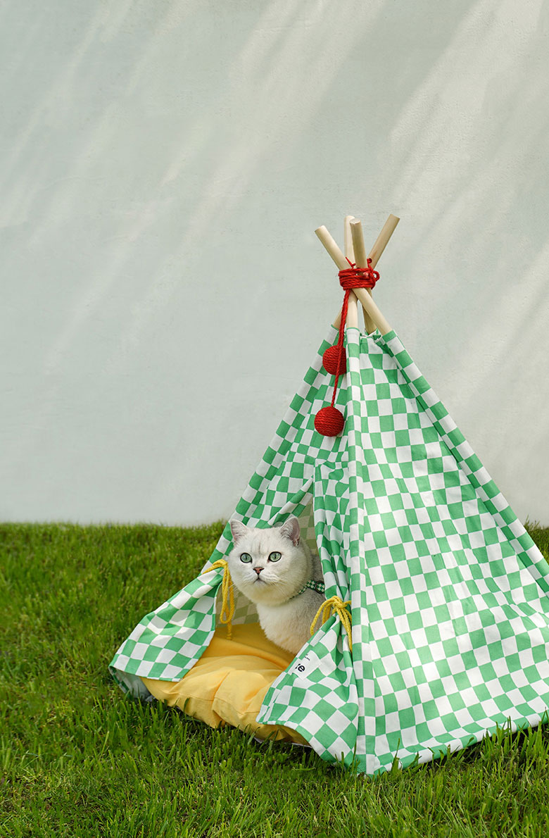ZezeLife Green Lattice Cat Teepee Bed, view 3