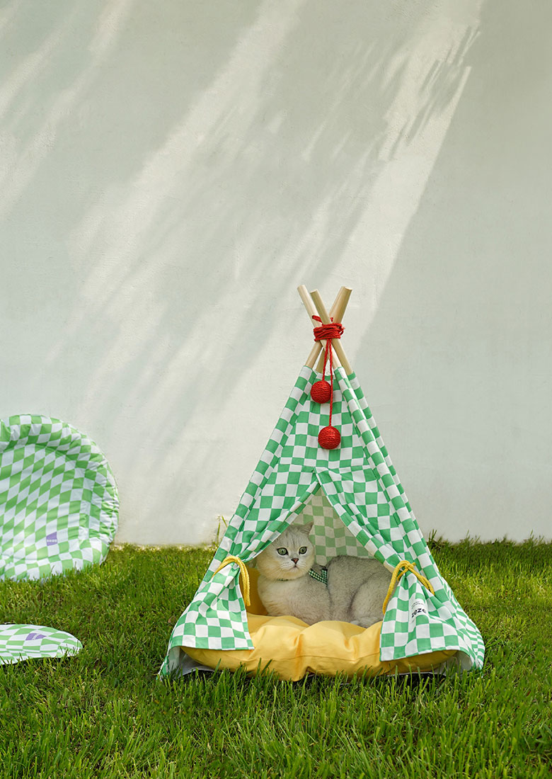 ZezeLife Green Lattice Cat Teepee Bed, view 4