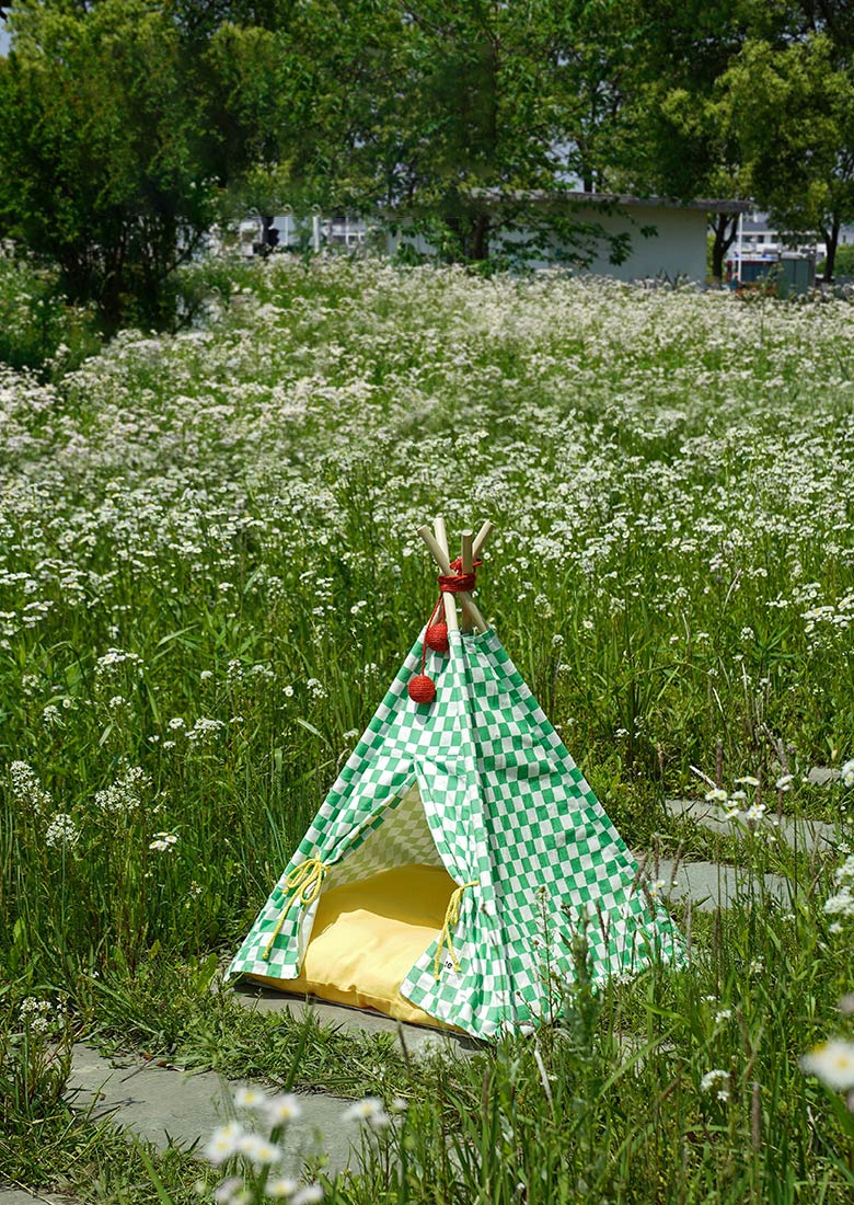 ZezeLife Green Lattice Cat Teepee Bed, view 6
