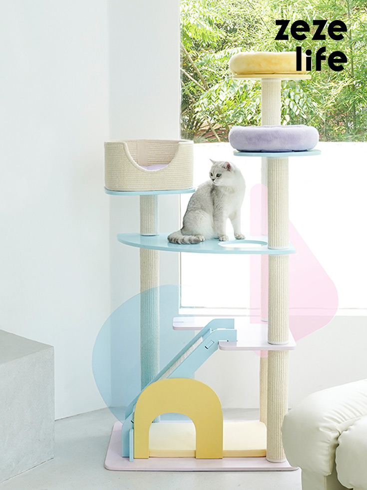 ZezeLife Macarons Color Acrylic Sheet Cat Tree