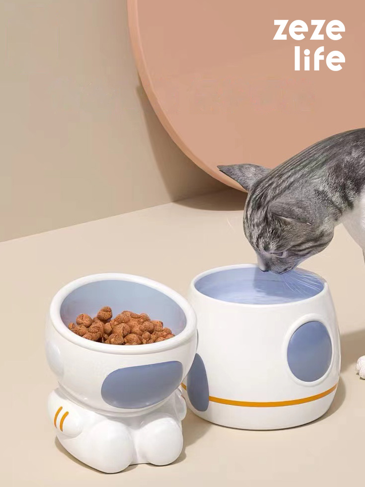 ZezeLife Astronaut Ceramic Elevated Cat Bowls, view 2