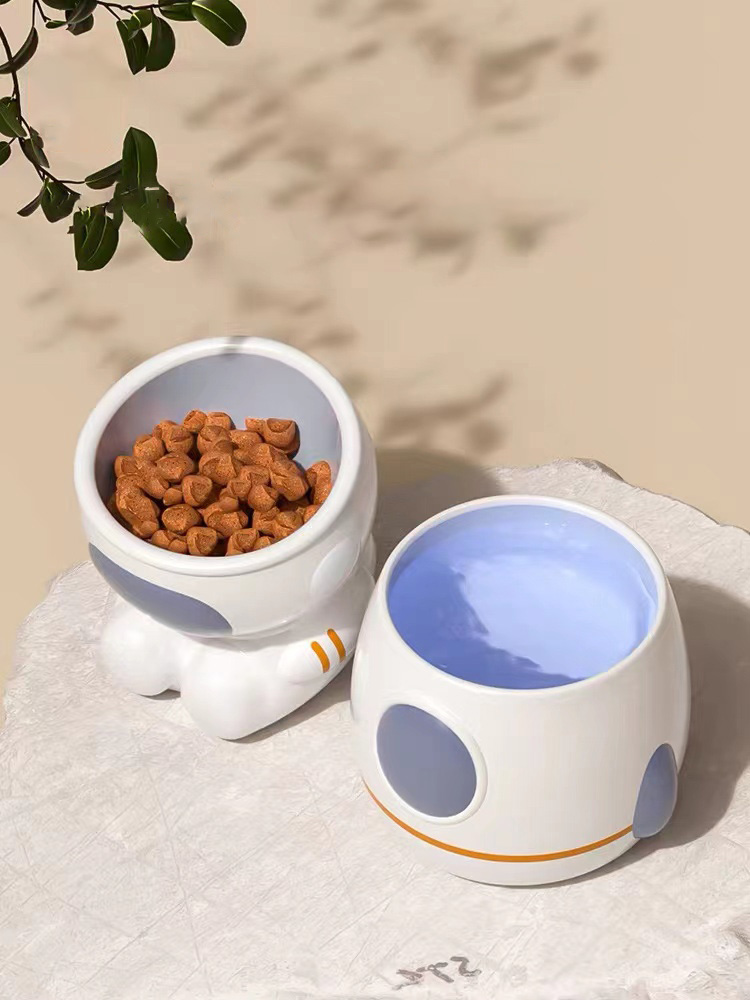 ZezeLife Astronaut Ceramic Elevated Cat Bowls, view 4
