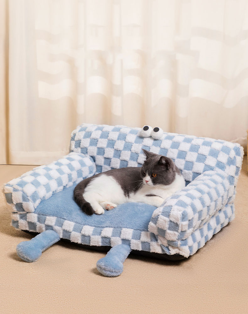 ZezeLife Big-eyed Blue and White Checkered Cat Couch, view 3