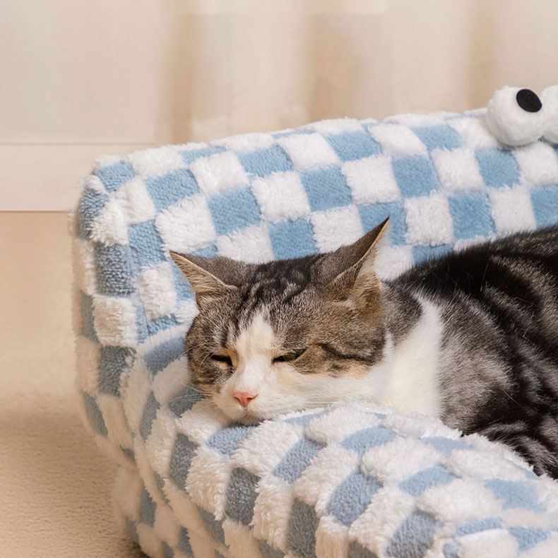 ZezeLife Big-eyed Blue and White Checkered Cat Couch, view 4