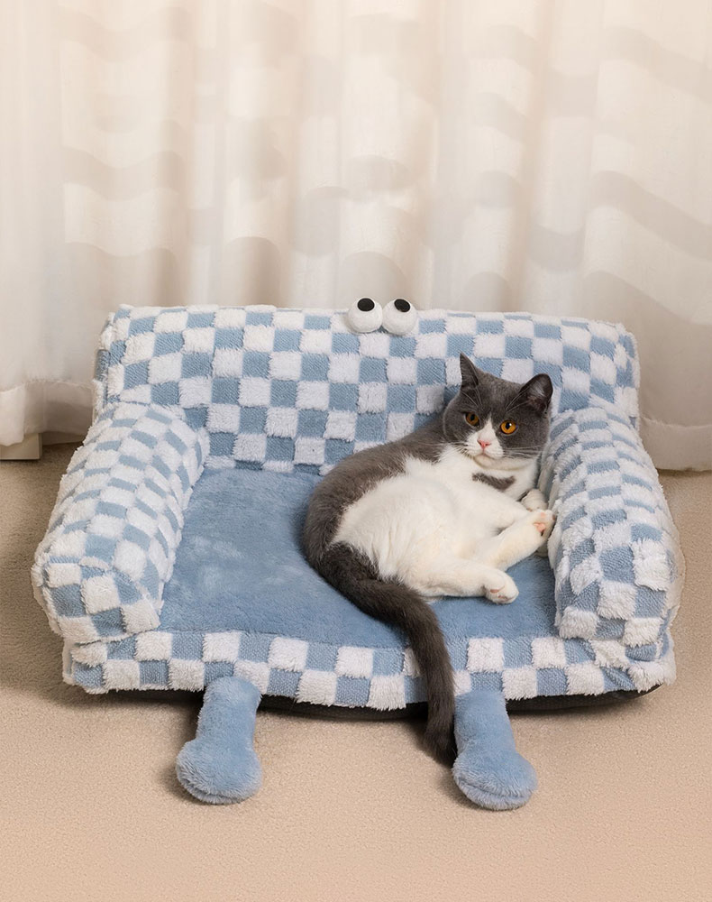 ZezeLife Big-eyed Blue and White Checkered Cat Couch, view 5