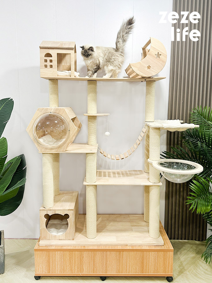 ZezeLife Cat Hotel Solid Wood Cat Tree