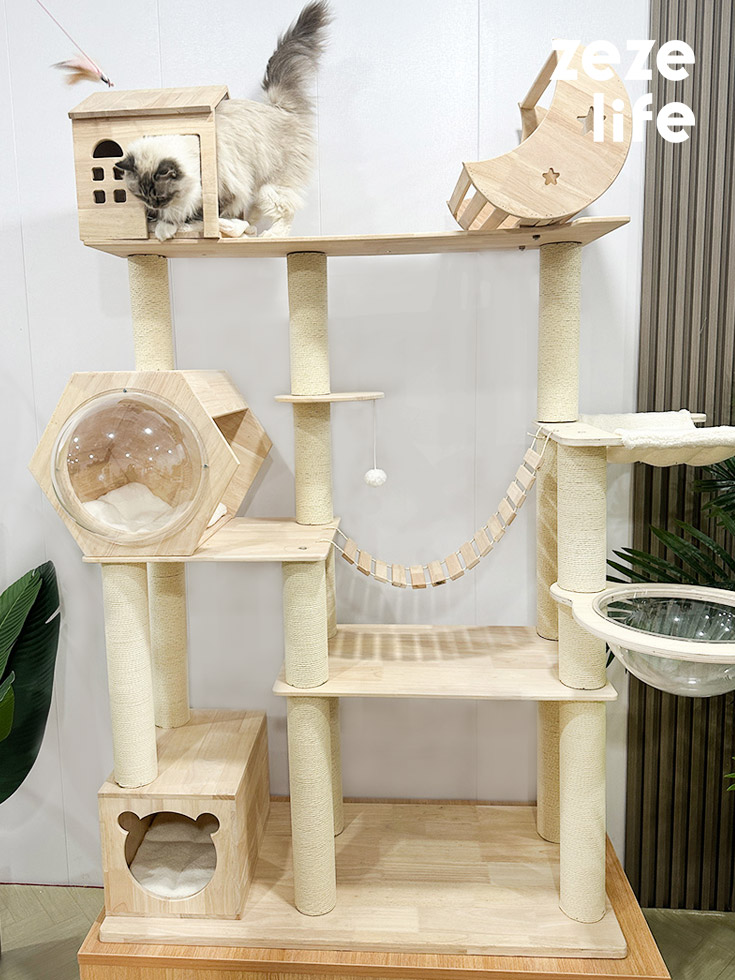ZezeLife Cat Hotel Solid Wood Cat Tree, view 2