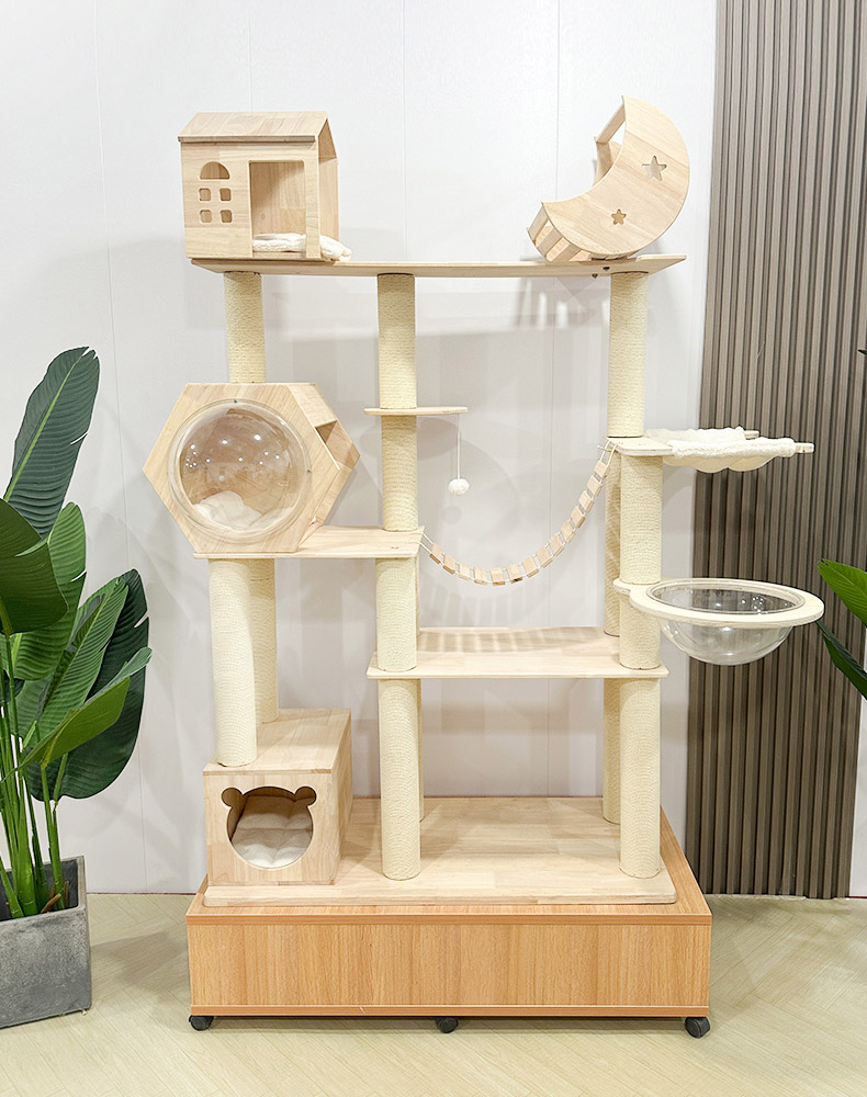 ZezeLife Cat Hotel Solid Wood Cat Tree, view 3