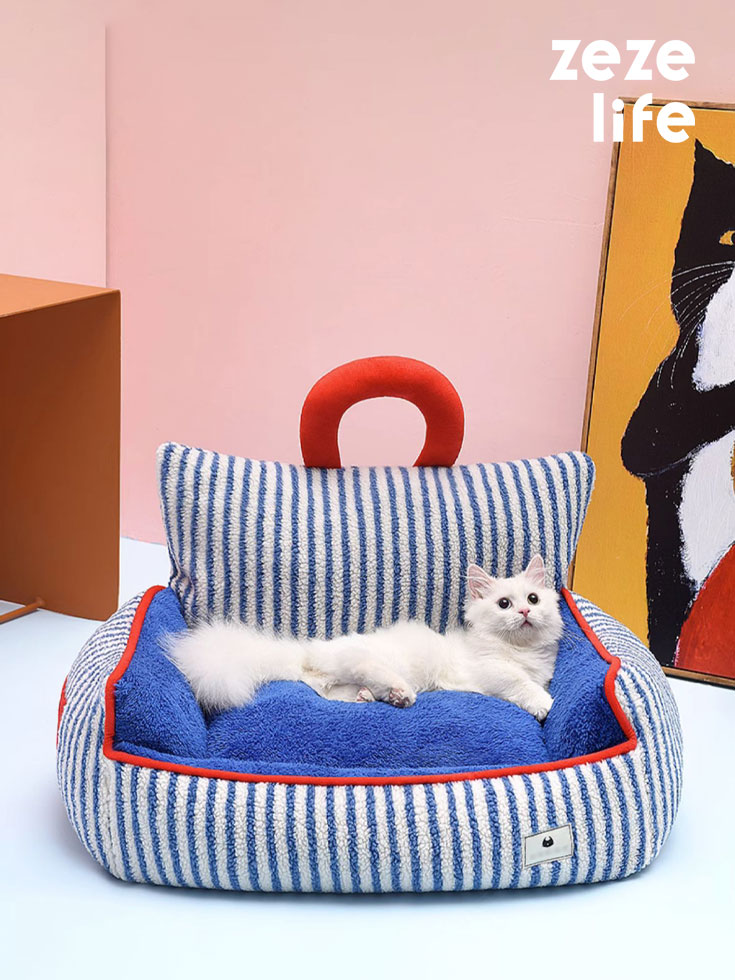 ZezeLife Charming Blue Striped Cat Couch