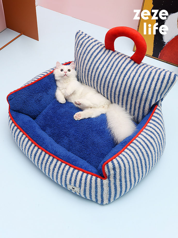 ZezeLife Charming Blue Striped Cat Couch, view 2