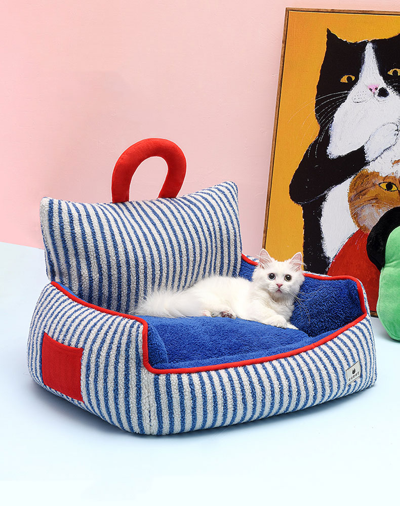 ZezeLife Charming Blue Striped Cat Couch, view 3