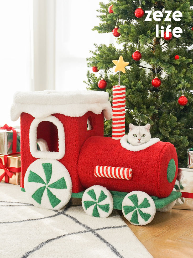 ZezeLife Christmas Train Cat Condo