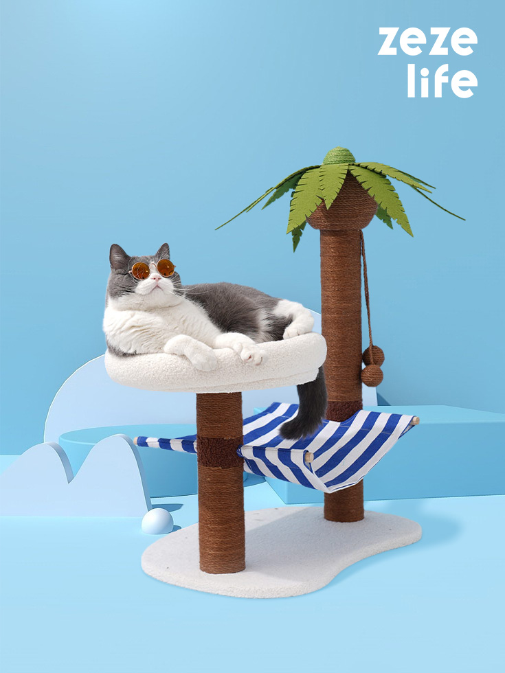 ZezeLife Palm Tree Cat Tree with Hammock
