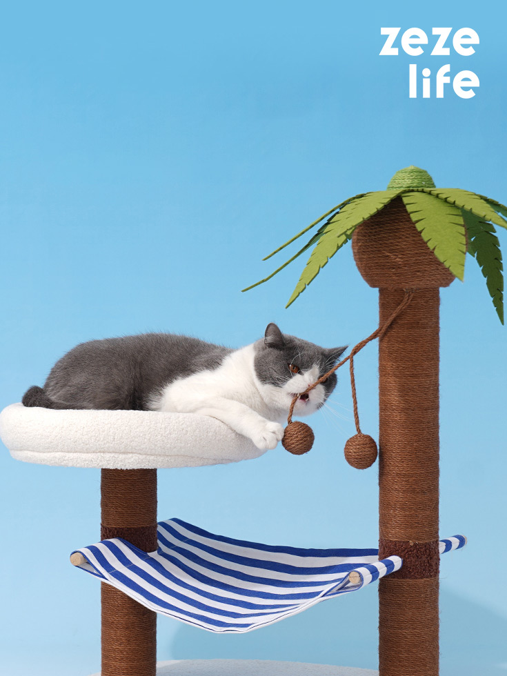ZezeLife Palm Tree Cat Tree with Hammock, view 2