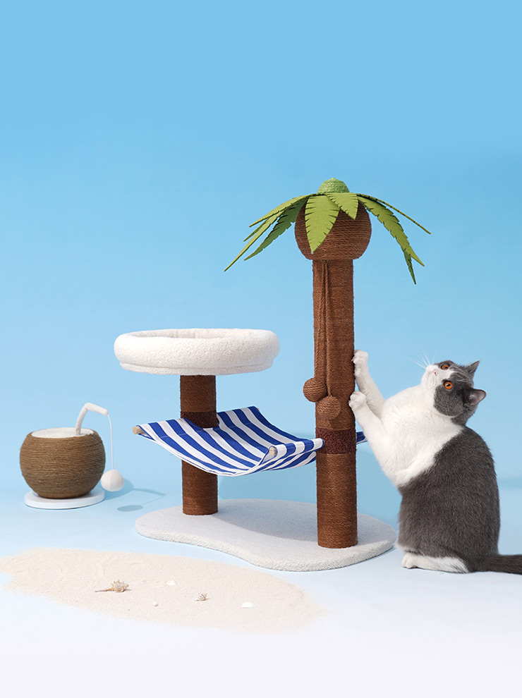 ZezeLife Palm Tree Cat Tree with Hammock, view 3