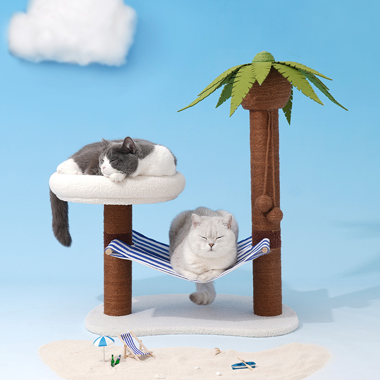 ZezeLife Palm Tree Cat Tree with Hammock, view 6