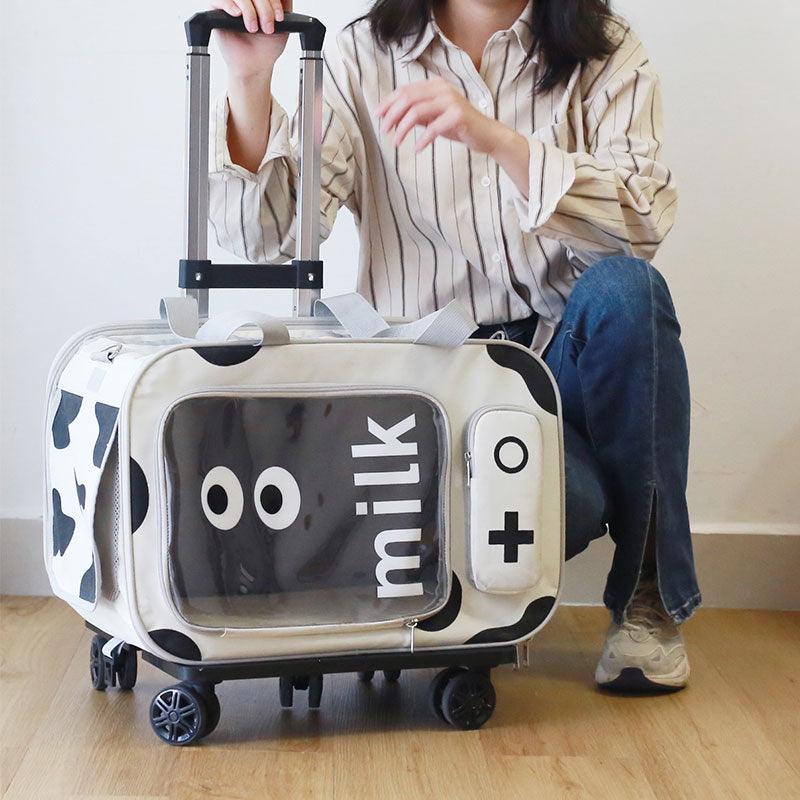ZezeLife Cow Milk Rolling Pet Carrier, view 3