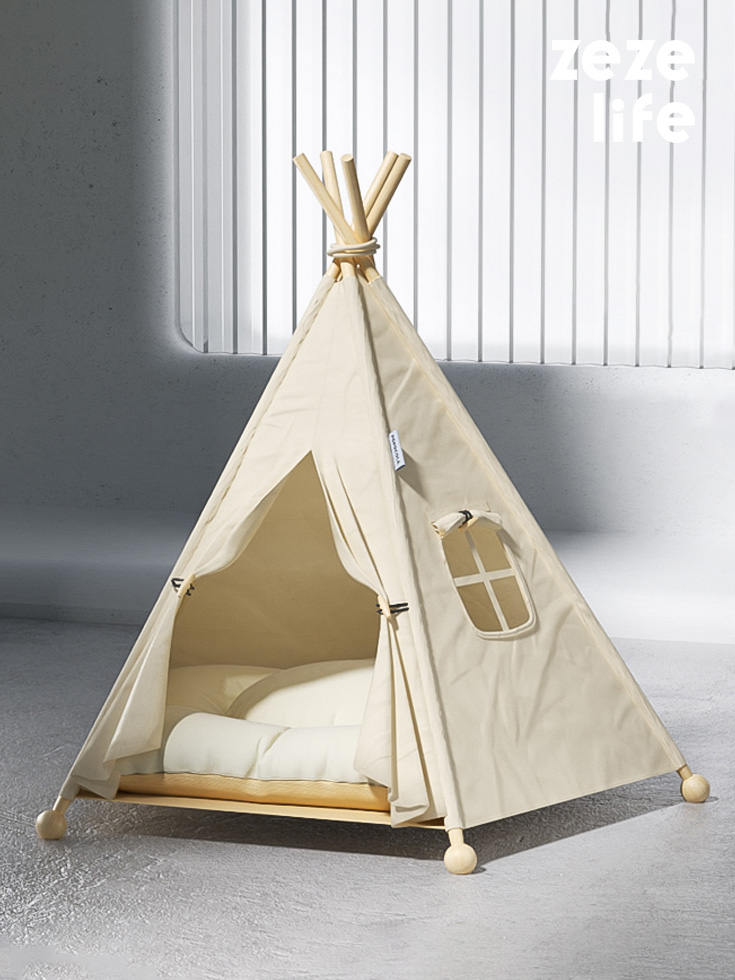 ZezeLife Cream Color Cat Teepee Bed