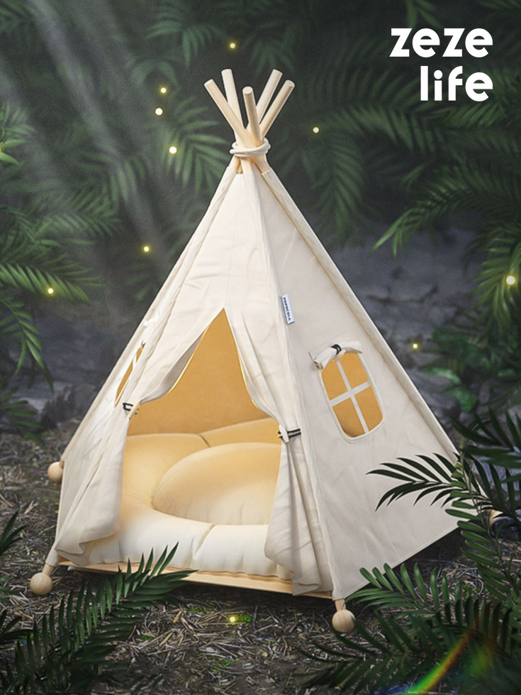 ZezeLife Cream Color Cat Teepee Bed, view 2