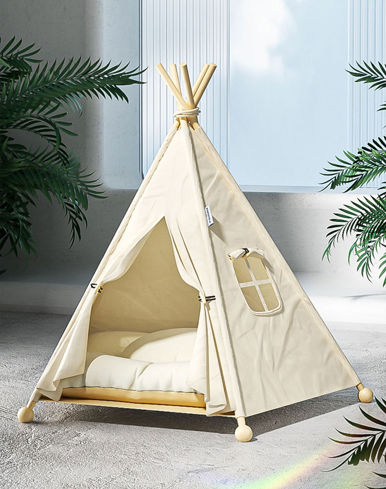 ZezeLife Cream Color Cat Teepee Bed, view 3