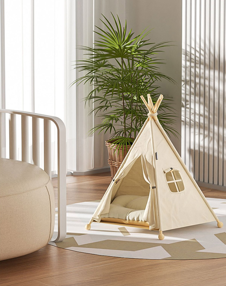 ZezeLife Cream Color Cat Teepee Bed, view 4