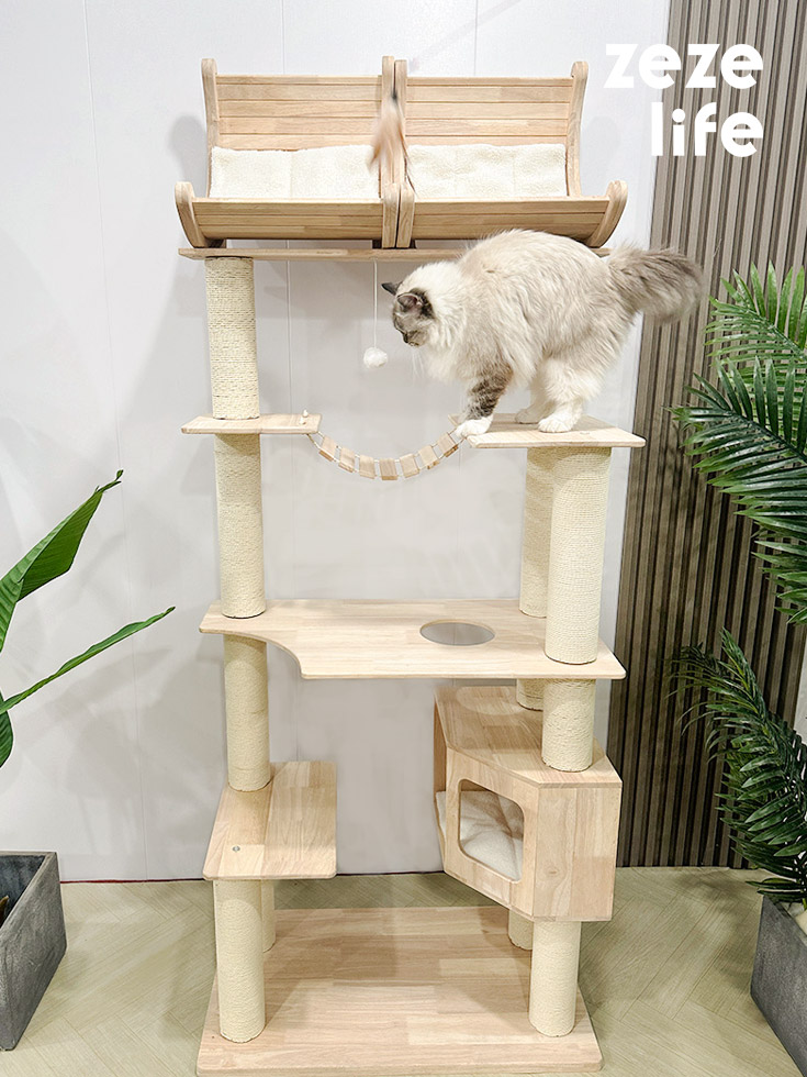 ZezeLife Deck Chair Solid Wood Cat Tree