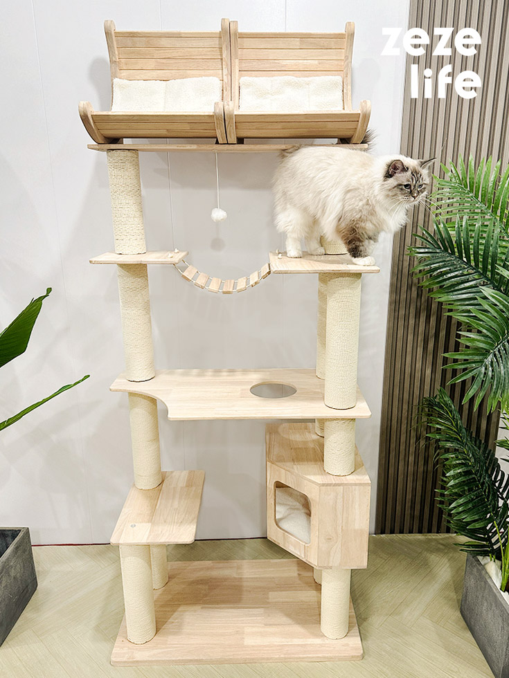ZezeLife Deck Chair Solid Wood Cat Tree, view 2