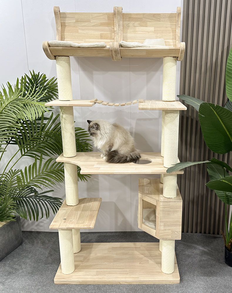 ZezeLife Deck Chair Solid Wood Cat Tree, view 3