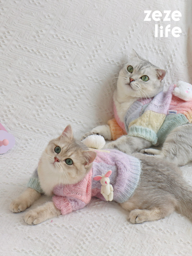 ZezeLife Dyed Rainbow Sweater Cat Clothes