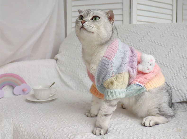 ZezeLife Dyed Rainbow Sweater Cat Clothes, view 4