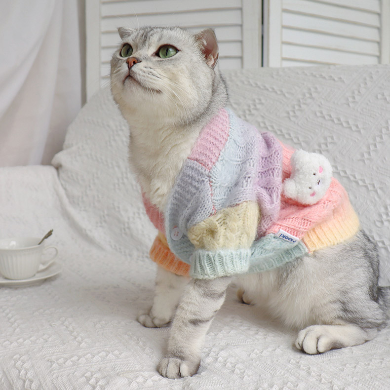 ZezeLife Dyed Rainbow Sweater Cat Clothes, view 5