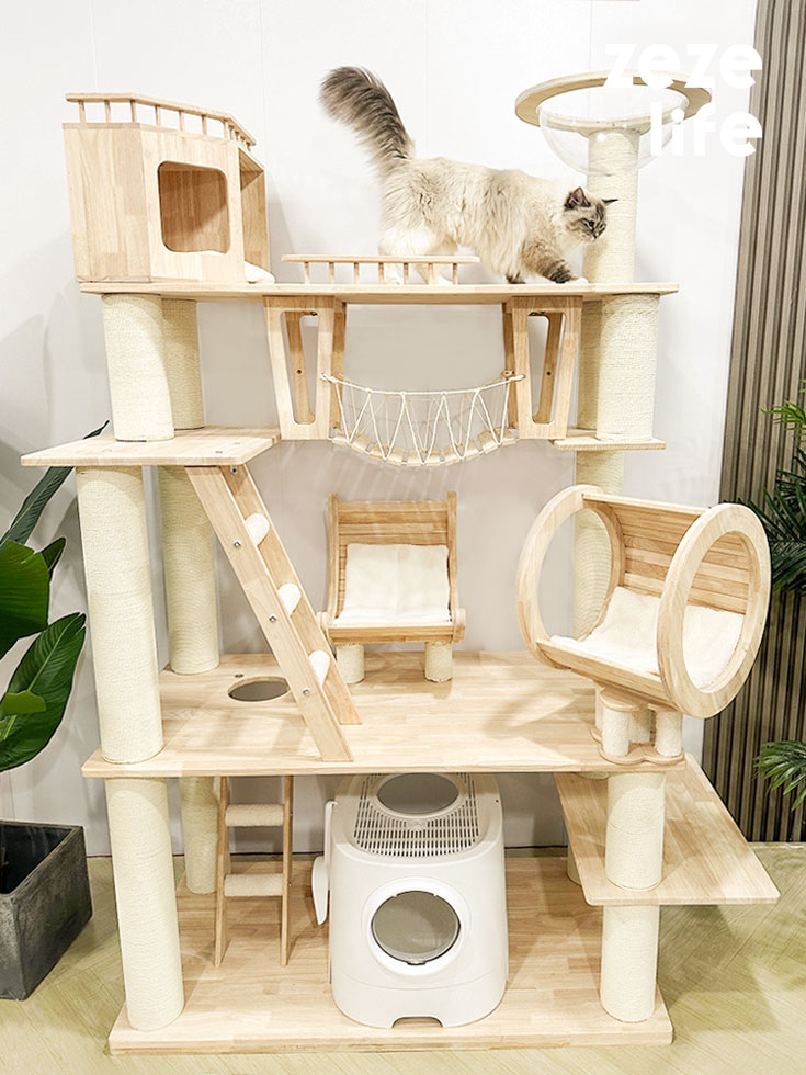 ZezeLife Fantasy Castle Solid Wood Cat Tree