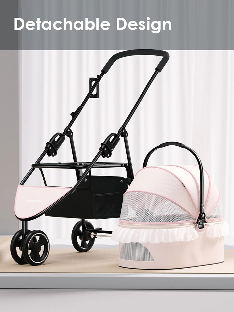 ZezeLife Foldable 3-Color Cat Stroller Pet Carrier With Wheels, view 3