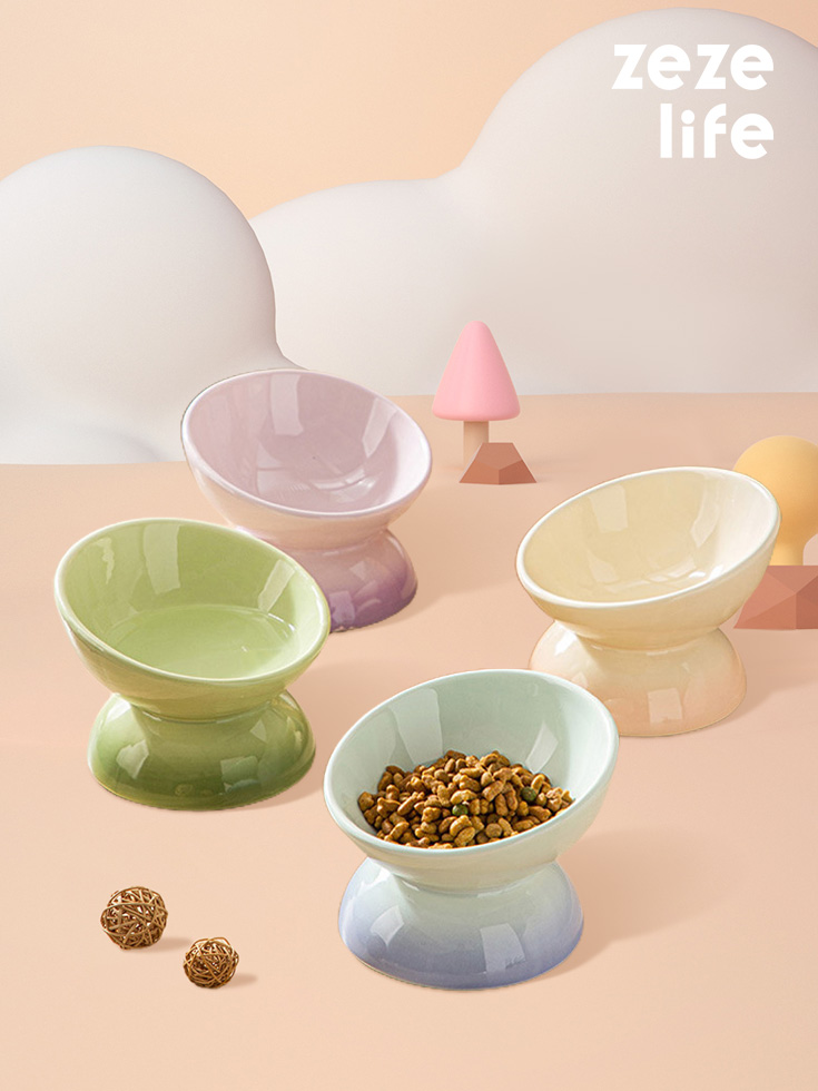 ZezeLife Gradient Color Elevated Cat Bowls