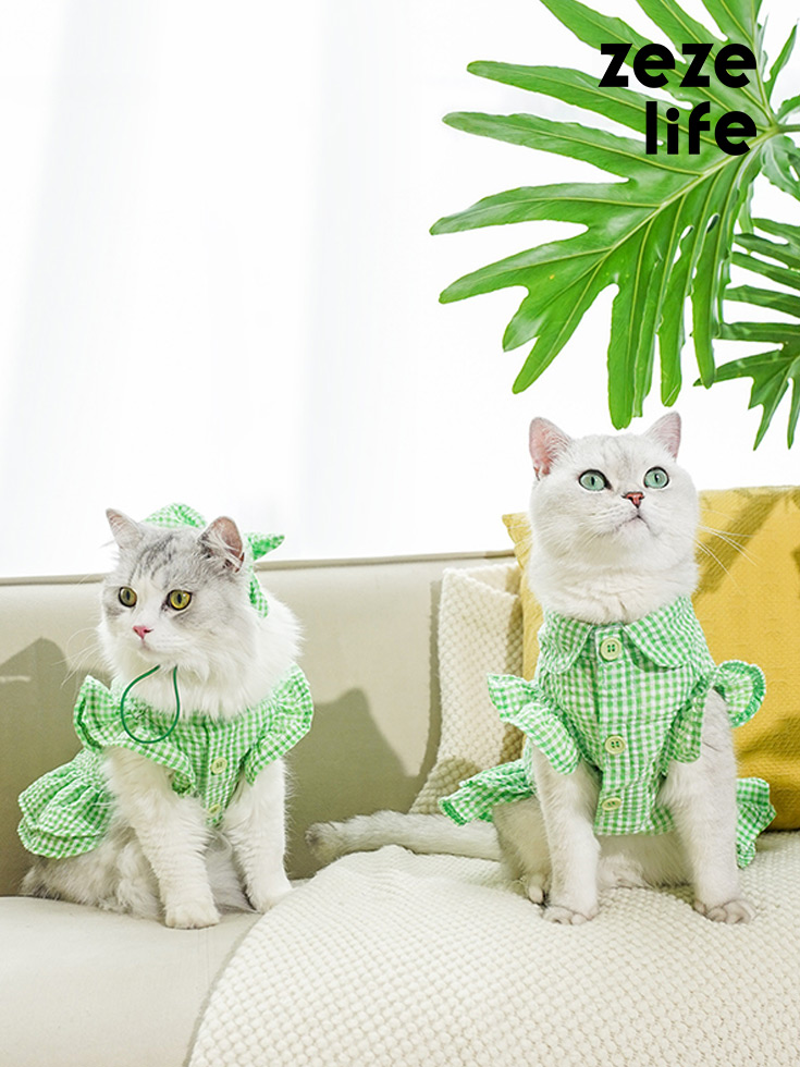 ZezeLife Green Plaid Cat Dress with Headgear, view 2