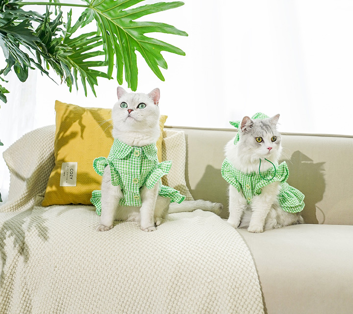 ZezeLife Green Plaid Cat Dress with Headgear, view 3