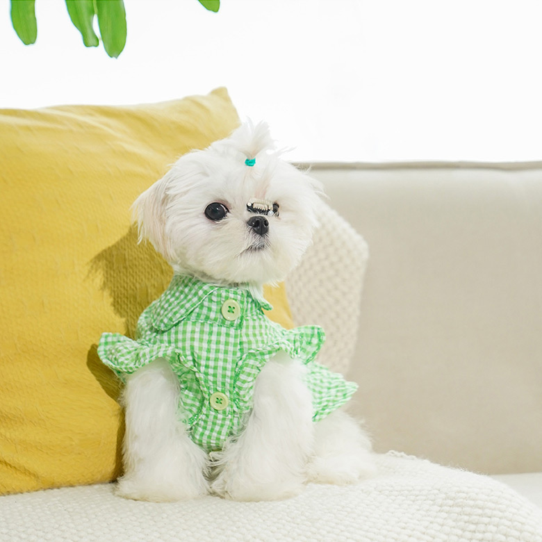 ZezeLife Green Plaid Cat Dress with Headgear, view 4